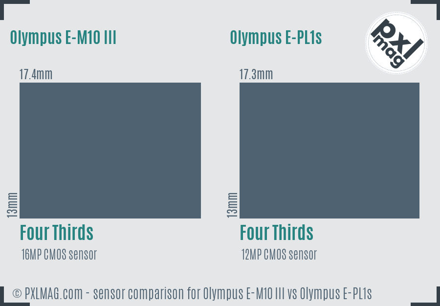 Olympus E-M10 III vs Olympus E-PL1s sensor size comparison