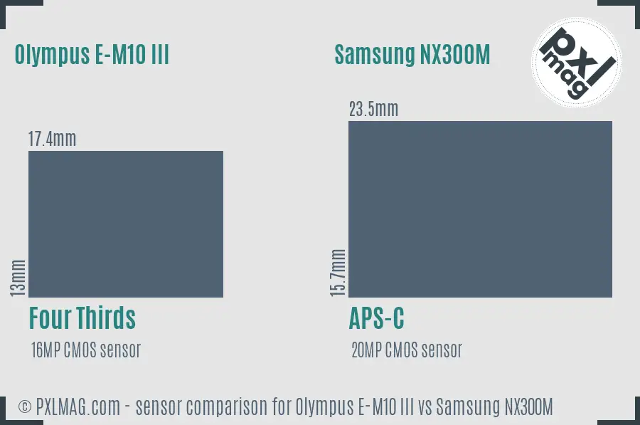 Olympus E-M10 III vs Samsung NX300M sensor size comparison