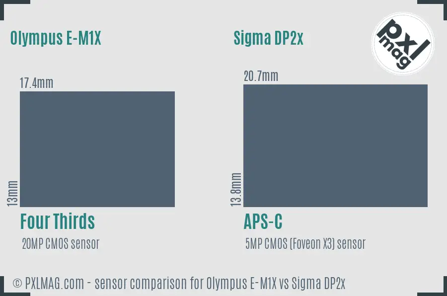 Olympus E-M1X vs Sigma DP2x sensor size comparison Olympus E-M1X vs Sigma DP2x sensor size comparison