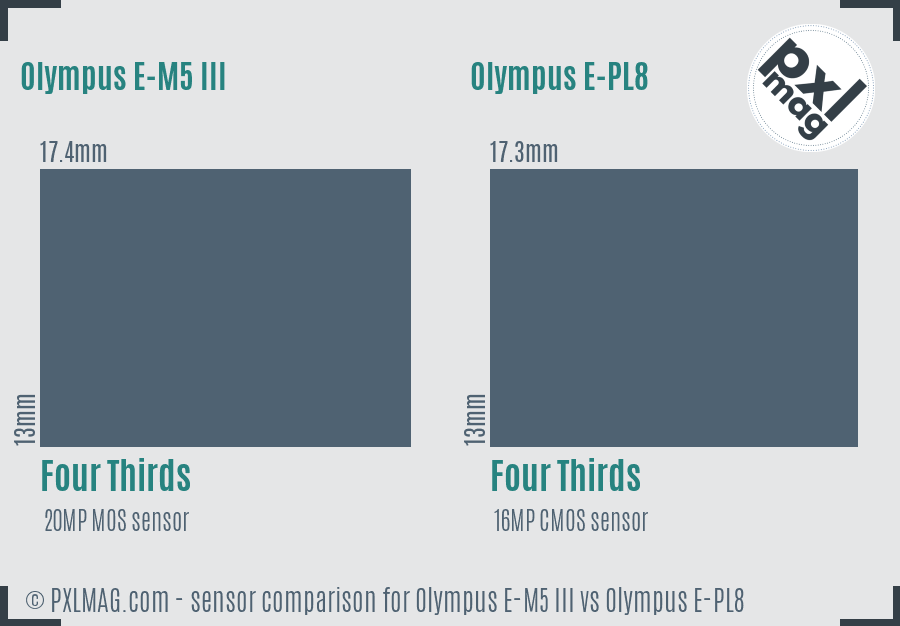 Olympus E-M5 III vs Olympus E-PL8 sensor size comparison