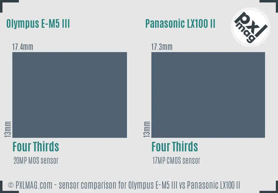 Olympus E-M5 III vs Panasonic LX100 II sensor size comparison