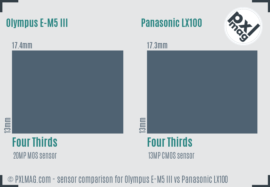 Olympus E-M5 III vs Panasonic LX100 sensor size comparison