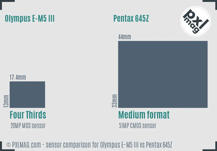 Olympus E-M5 III vs Pentax 645Z sensor size comparison