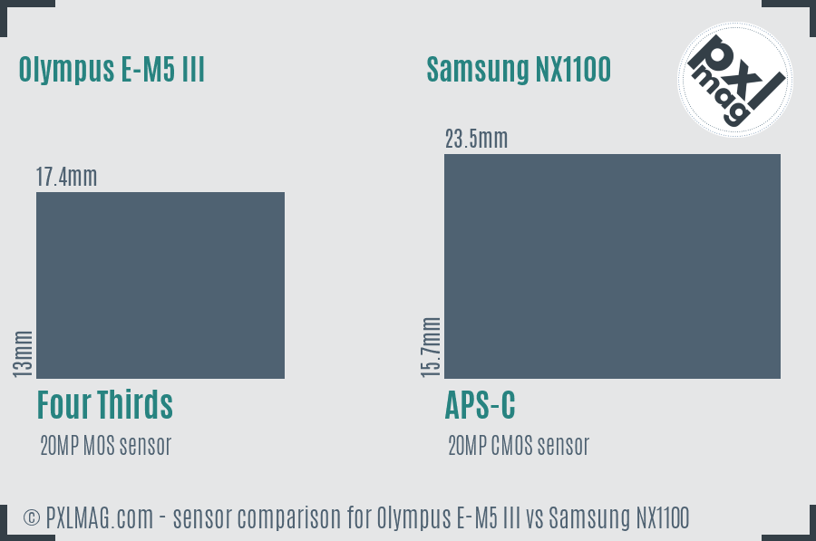 Olympus E-M5 III vs Samsung NX1100 sensor size comparison