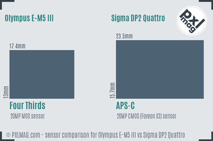 Olympus E-M5 III vs Sigma DP2 Quattro sensor size comparison