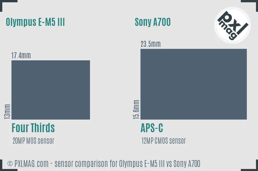 Olympus E-M5 III vs Sony A700 sensor size comparison