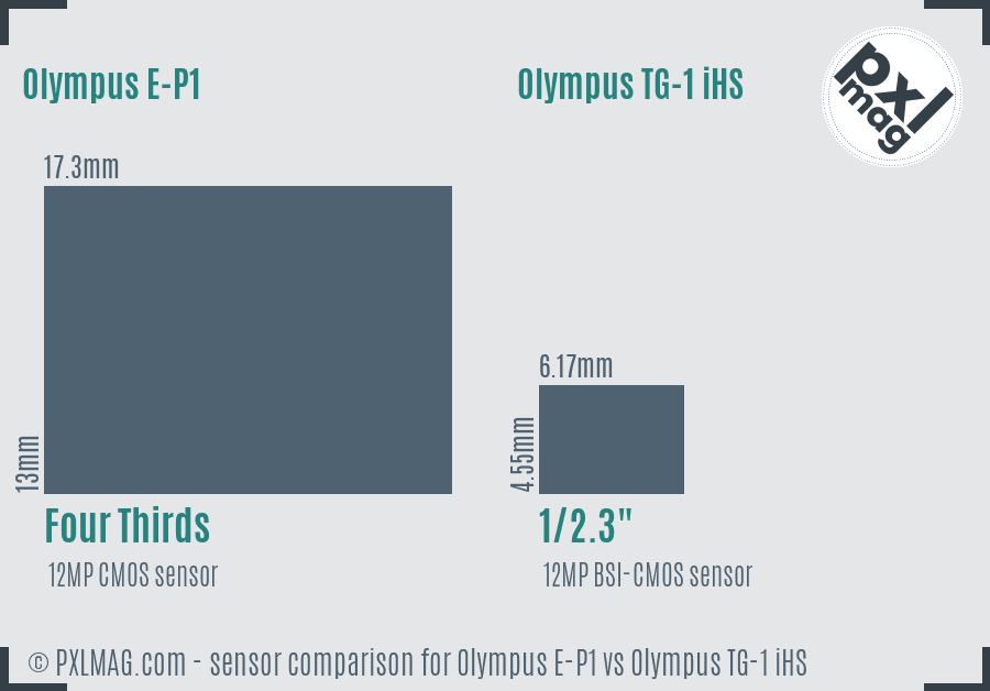 Olympus E-P1 vs Olympus TG-1 iHS sensor size comparison