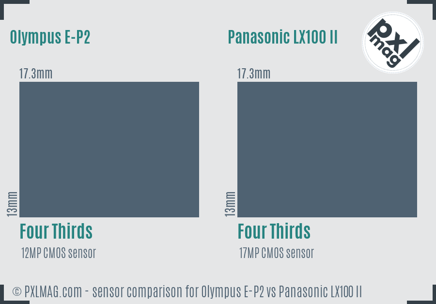 Olympus E-P2 vs Panasonic LX100 II sensor size comparison