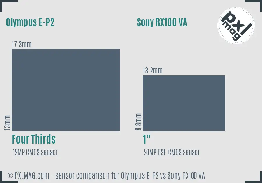 Olympus E-P2 vs Sony RX100 VA sensor size comparison