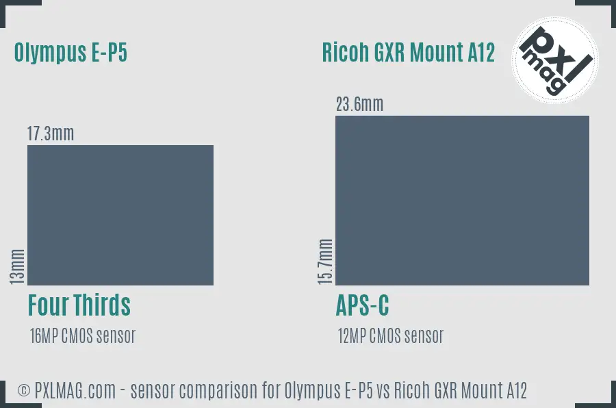Olympus E-P5 vs Ricoh GXR Mount A12 sensor size comparison