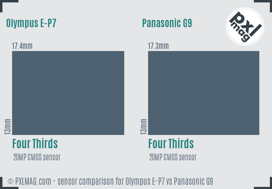 Olympus E-P7 vs Panasonic G9 sensor size comparison Olympus E-P7 vs Panasonic G9 sensor size comparison