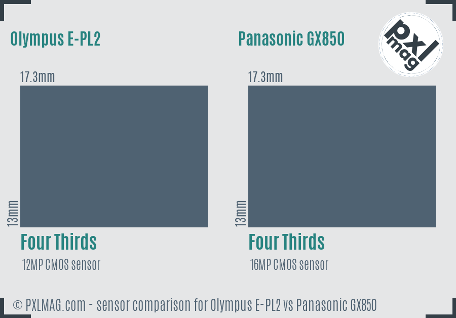 Olympus E-PL2 vs Panasonic GX850 sensor size comparison