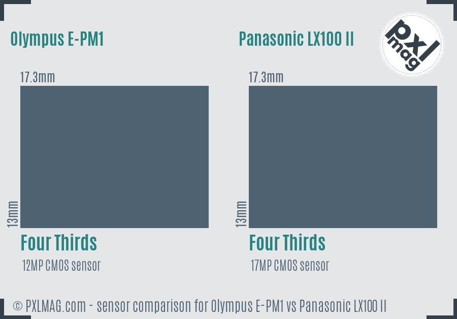 Olympus E-PM1 vs Panasonic LX100 II sensor size comparison