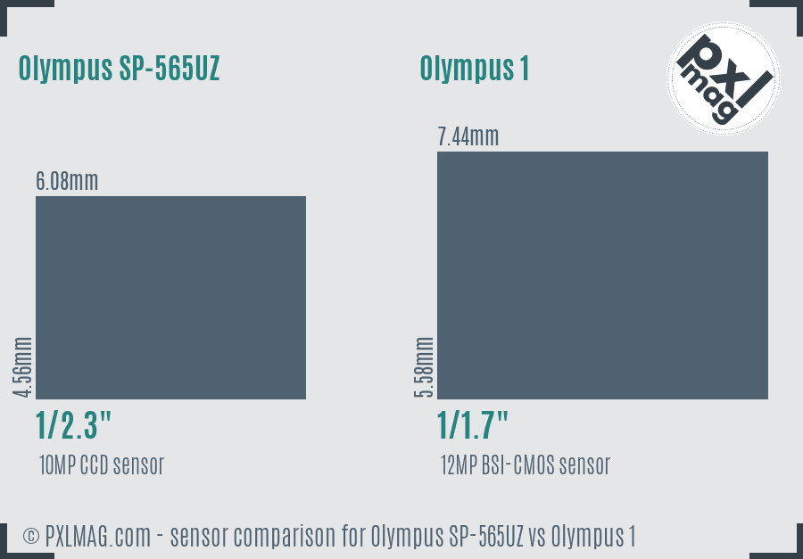 Olympus SP-565UZ vs Olympus 1 sensor size comparison