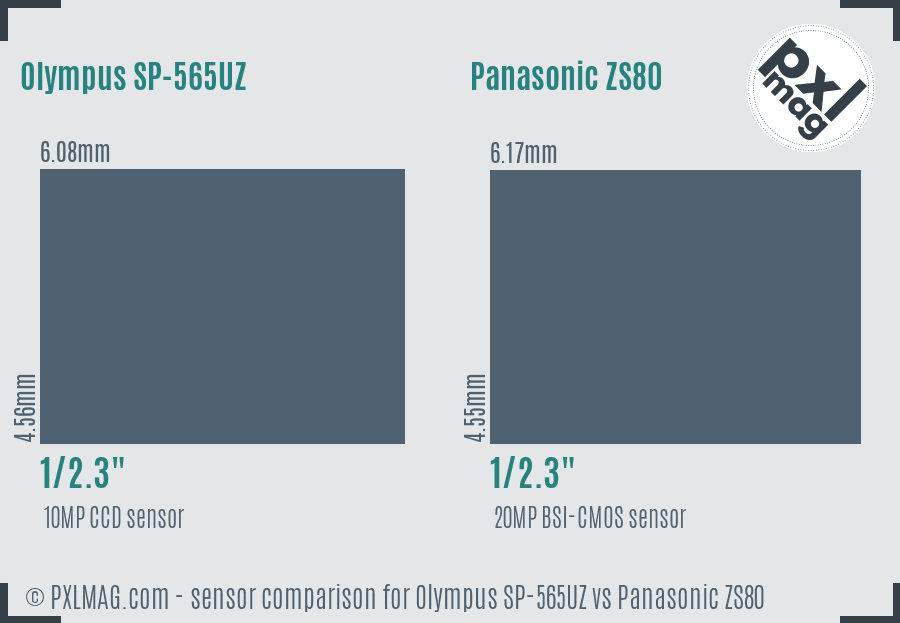 Olympus SP-565UZ vs Panasonic ZS80 sensor size comparison