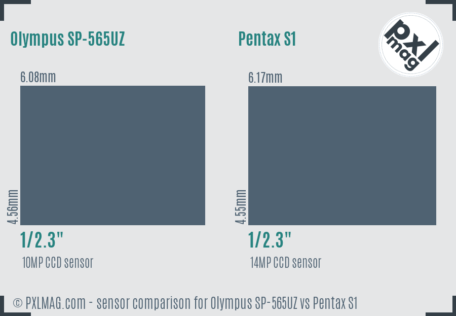 Olympus SP-565UZ vs Pentax S1 sensor size comparison