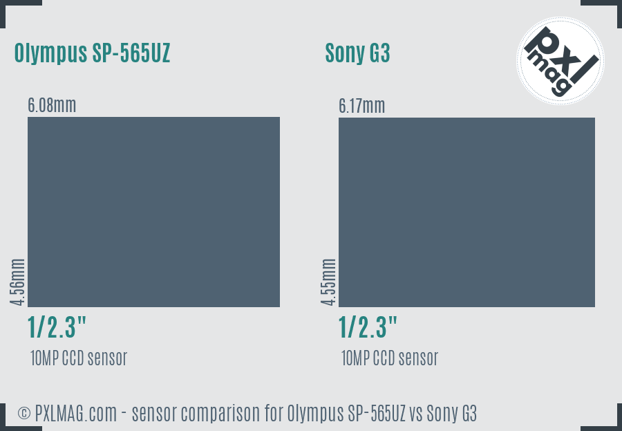 Olympus SP-565UZ vs Sony G3 sensor size comparison
