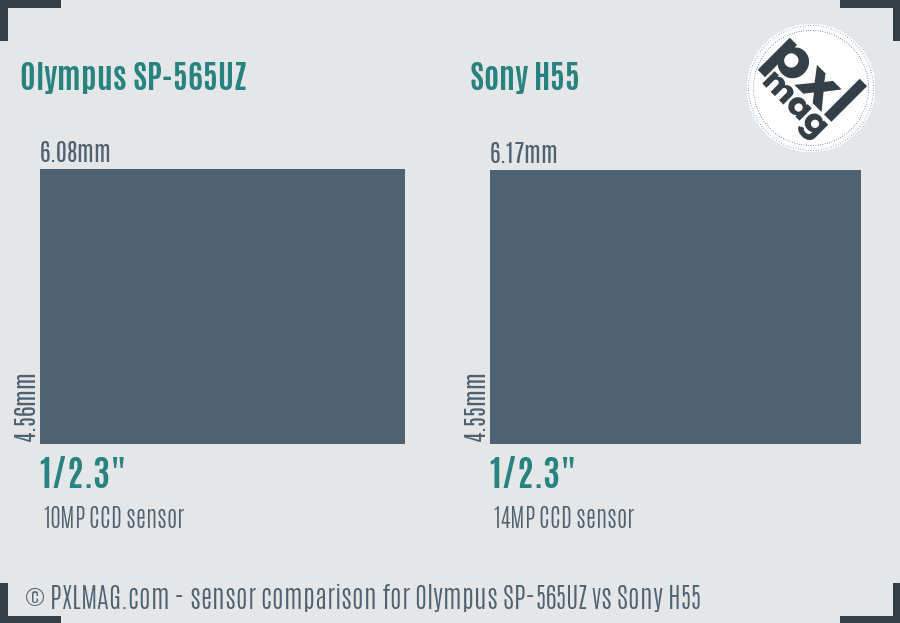 Olympus SP-565UZ vs Sony H55 sensor size comparison