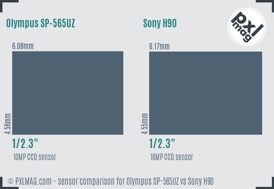 Olympus SP-565UZ vs Sony H90 sensor size comparison