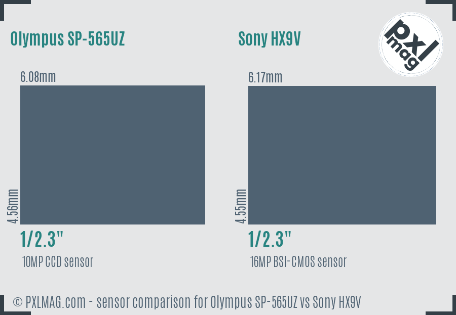 Olympus SP-565UZ vs Sony HX9V sensor size comparison