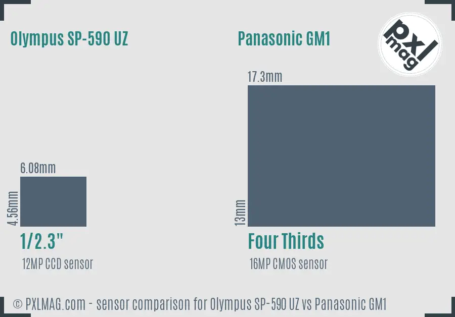 Olympus SP-590 UZ vs Panasonic GM1 sensor size comparison