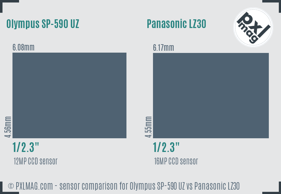 Olympus SP-590 UZ vs Panasonic LZ30 sensor size comparison