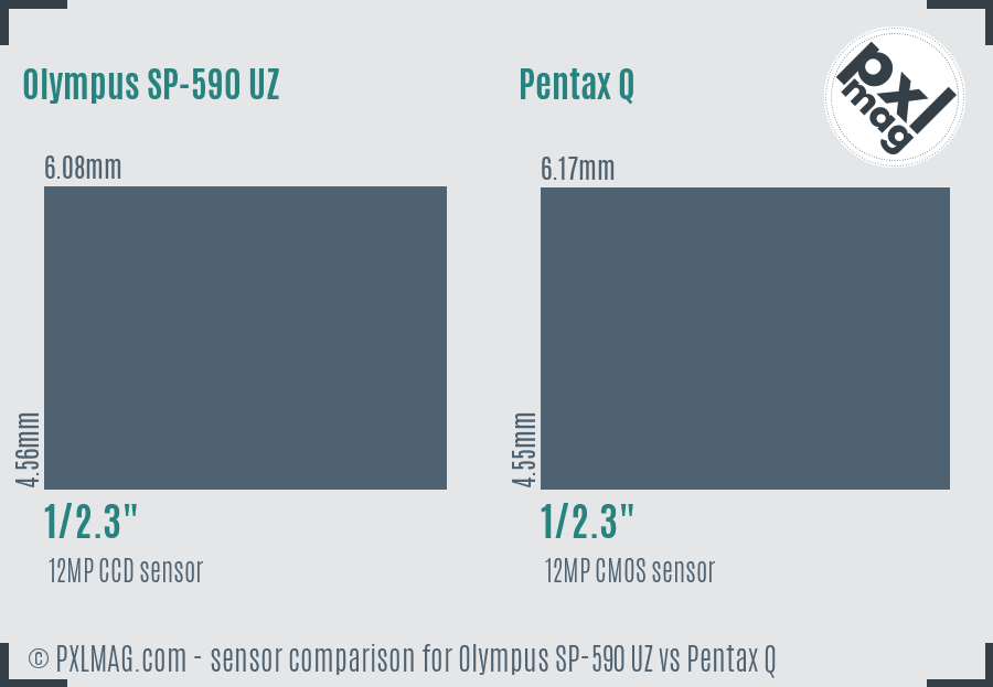 Olympus SP-590 UZ vs Pentax Q sensor size comparison