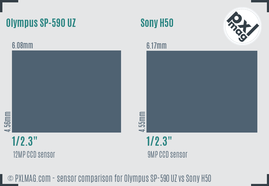 Olympus SP-590 UZ vs Sony H50 sensor size comparison