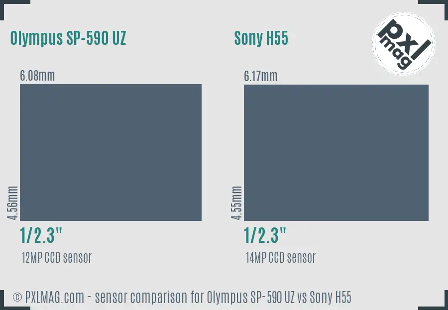Olympus SP-590 UZ vs Sony H55 sensor size comparison