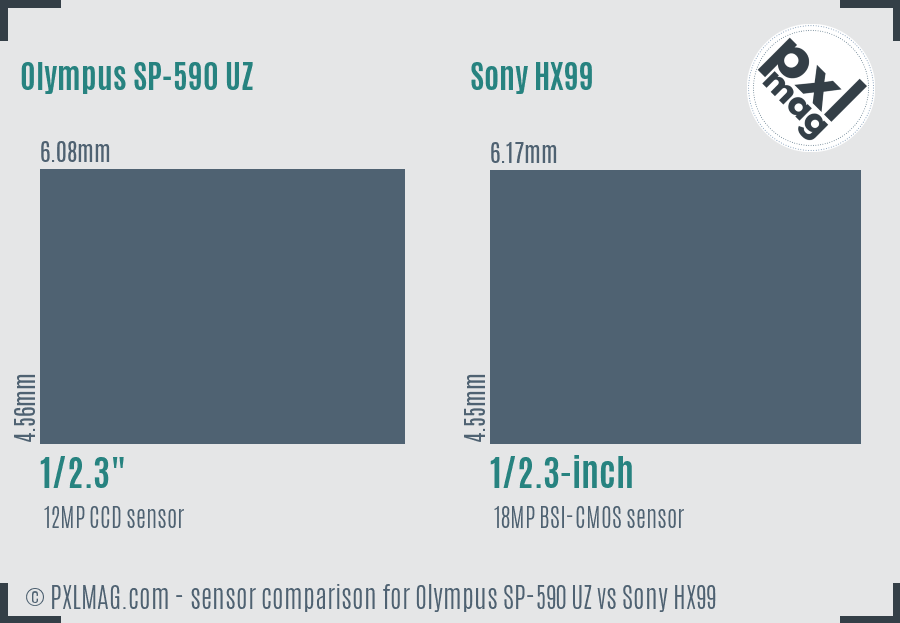 Olympus SP-590 UZ vs Sony HX99 sensor size comparison