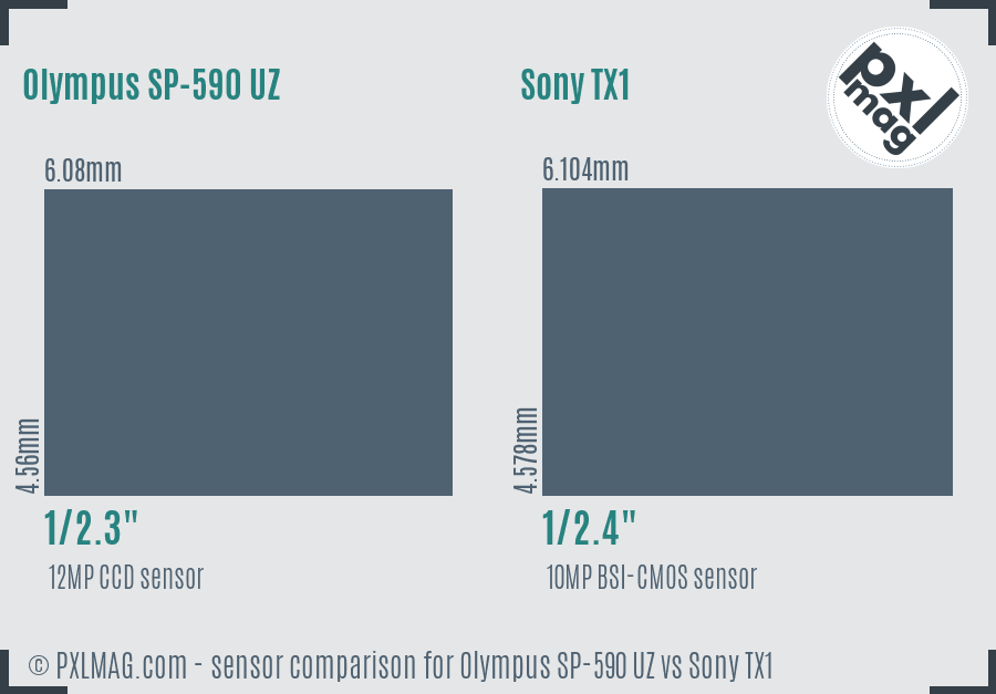 Olympus SP-590 UZ vs Sony TX1 sensor size comparison