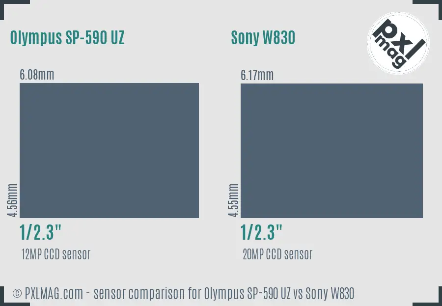 Olympus SP-590 UZ vs Sony W830 sensor size comparison