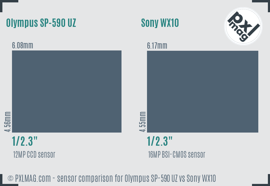 Olympus SP-590 UZ vs Sony WX10 sensor size comparison