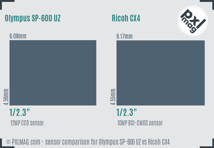 Olympus SP-600 UZ vs Ricoh CX4 sensor size comparison