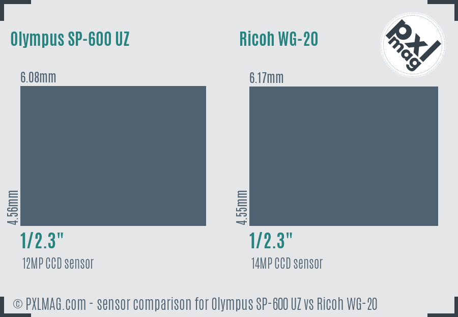 Olympus SP-600 UZ vs Ricoh WG-20 sensor size comparison