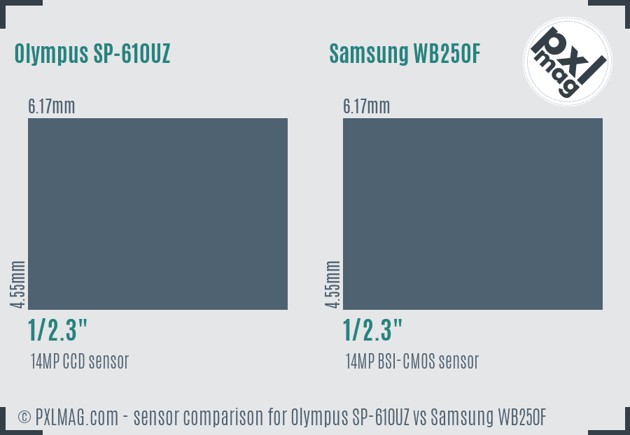 Olympus SP-610UZ vs Samsung WB250F sensor size comparison