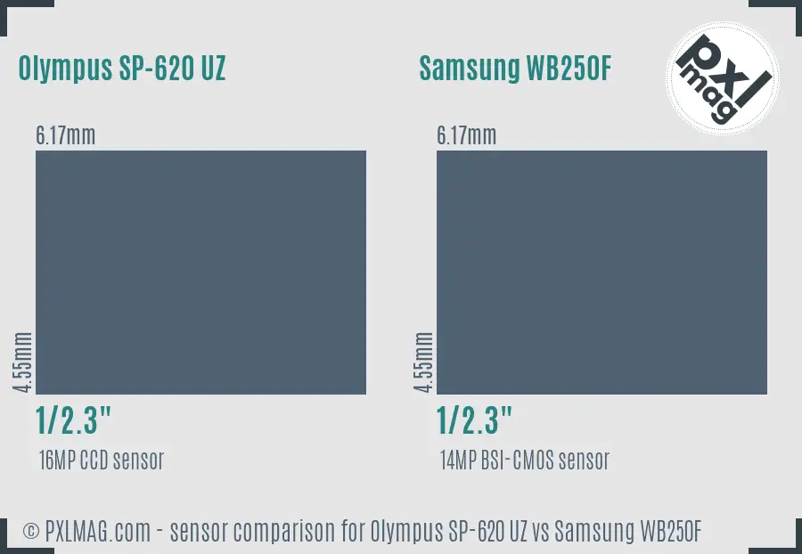 Olympus SP-620 UZ vs Samsung WB250F sensor size comparison