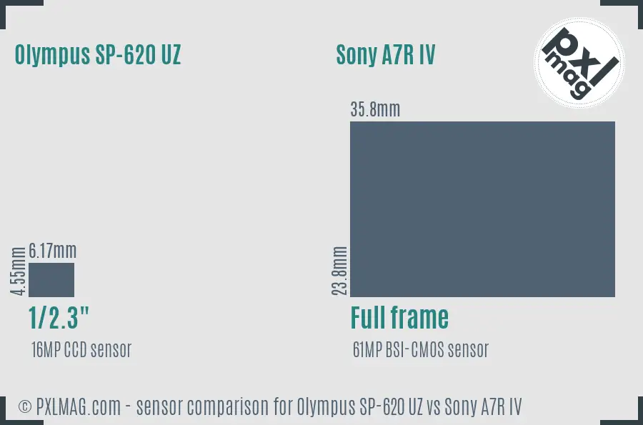 Olympus SP-620 UZ vs Sony A7R IV sensor size comparison