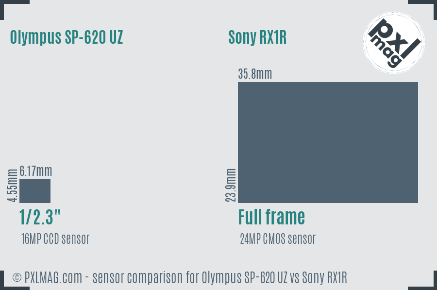 Olympus SP-620 UZ vs Sony RX1R sensor size comparison Olympus SP-620 UZ vs Sony RX1R sensor size comparison