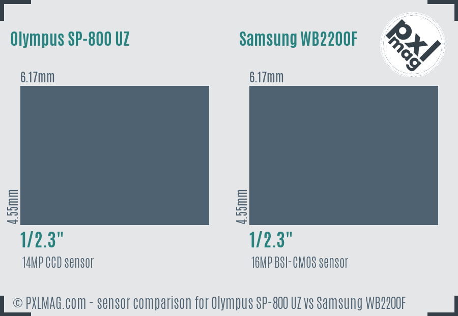 Olympus SP-800 UZ vs Samsung WB2200F sensor size comparison Olympus SP-800 UZ vs Samsung WB2200F sensor size comparison
