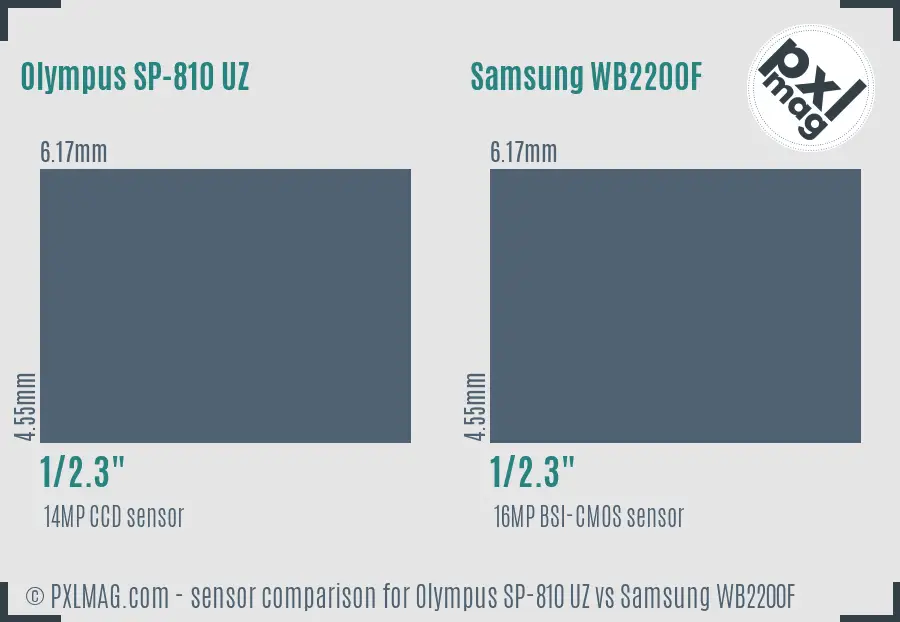 Olympus SP-810 UZ vs Samsung WB2200F sensor size comparison