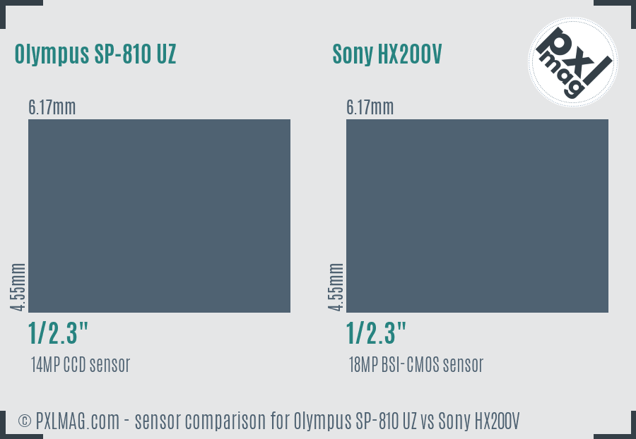 Olympus SP-810 UZ vs Sony HX200V sensor size comparison