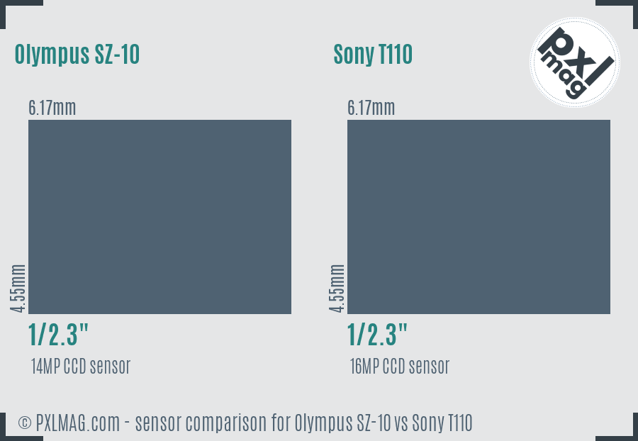 Olympus SZ-10 vs Sony T110 sensor size comparison