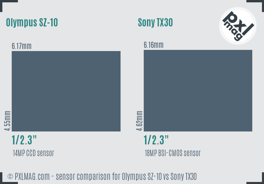 Olympus SZ-10 vs Sony TX30 sensor size comparison