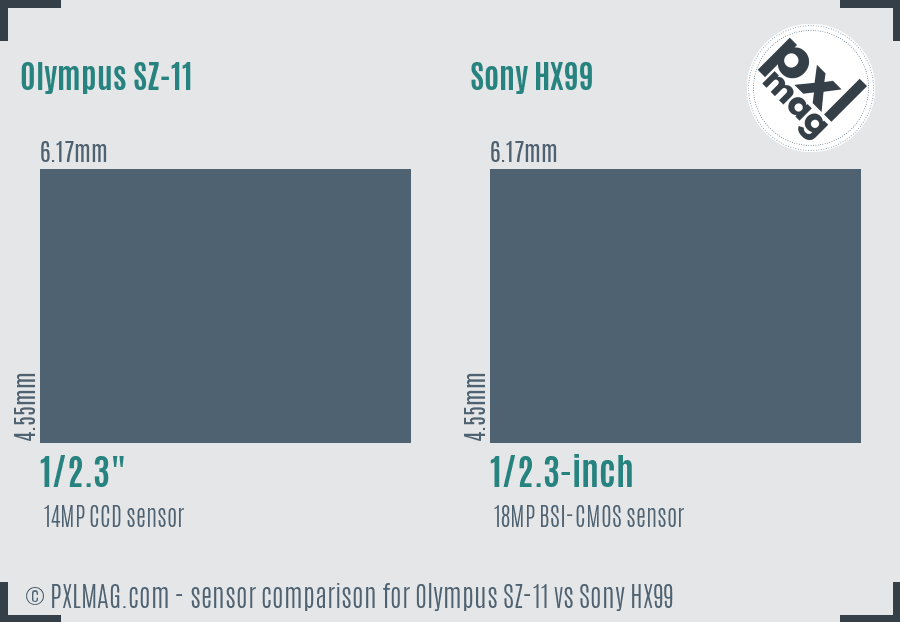 Olympus SZ-11 vs Sony HX99 sensor size comparison