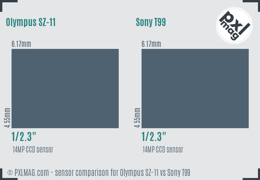 Olympus SZ-11 vs Sony T99 sensor size comparison