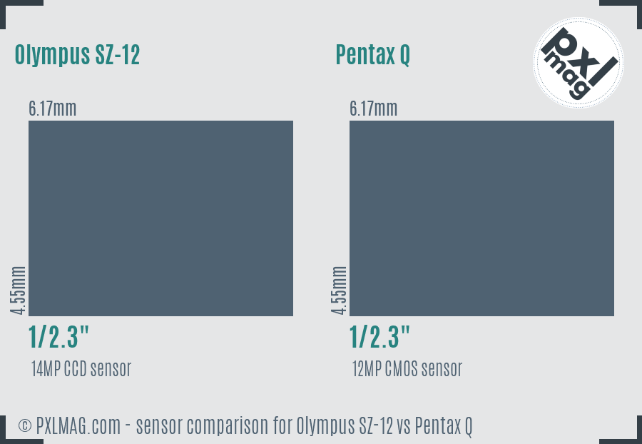 Olympus SZ-12 vs Pentax Q sensor size comparison