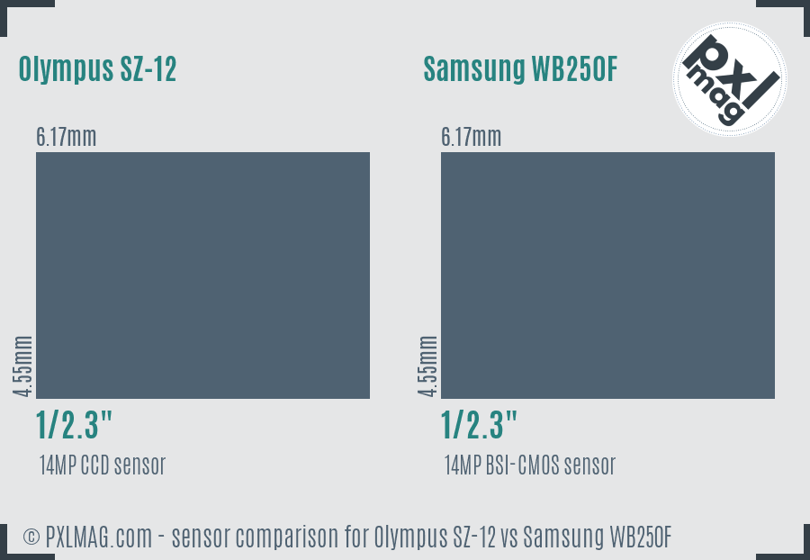 Olympus SZ-12 vs Samsung WB250F sensor size comparison