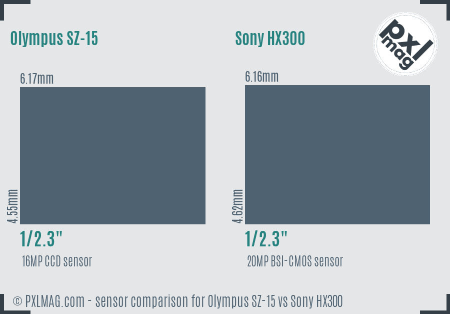 Olympus SZ-15 vs Sony HX300 sensor size comparison