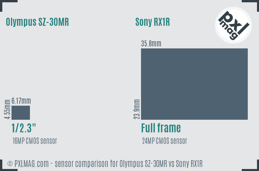 Olympus SZ-30MR vs Sony RX1R sensor size comparison